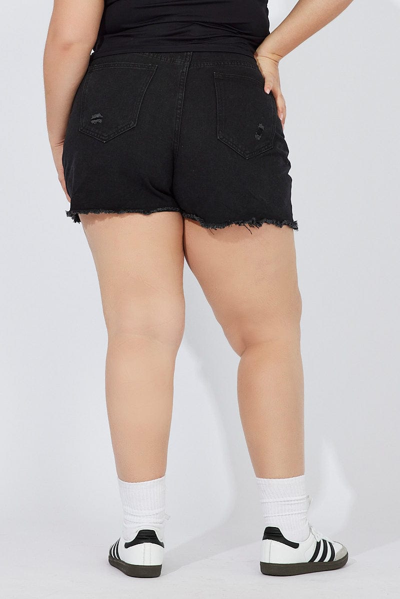 Black Relaxed Shorts High Rise for YouandAll Fashion