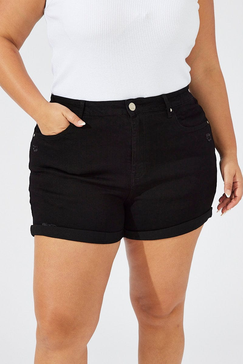 Black Skinny Denim Shorts High Rise for YouandAll Fashion