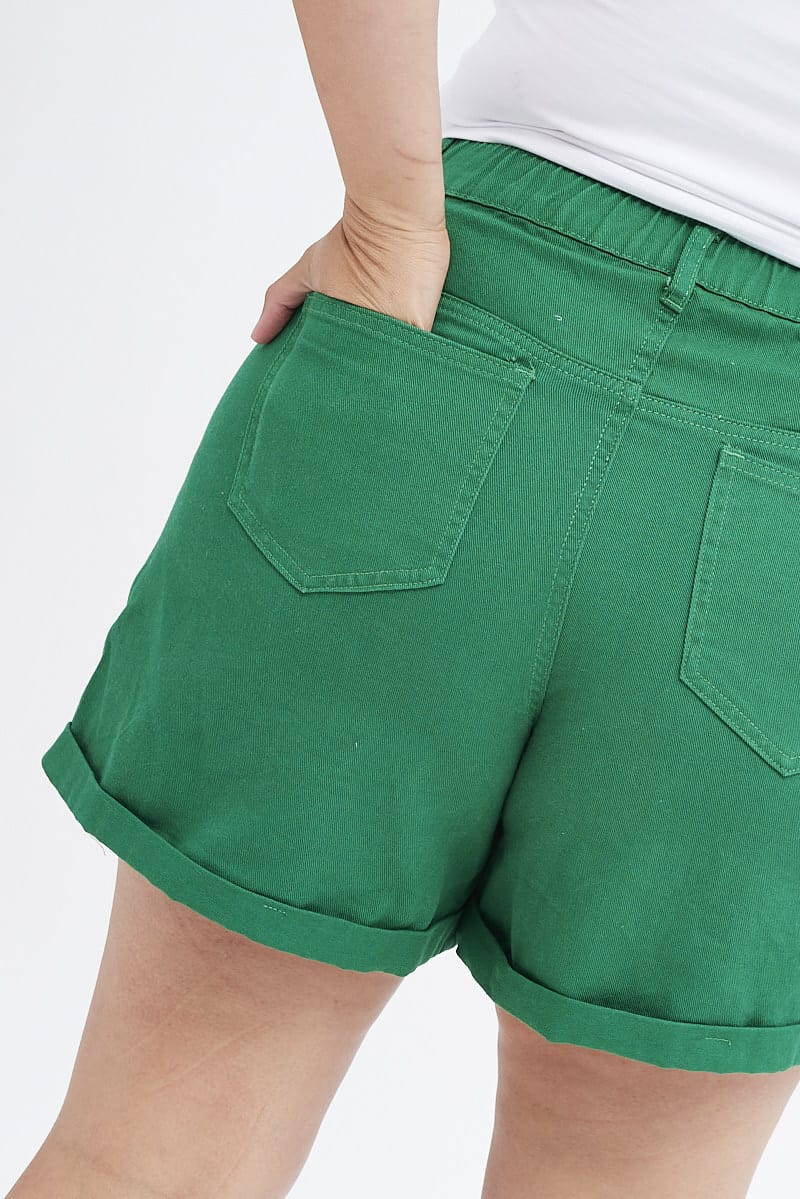 Green Mom Denim Shorts High Rise for YouandAll Fashion