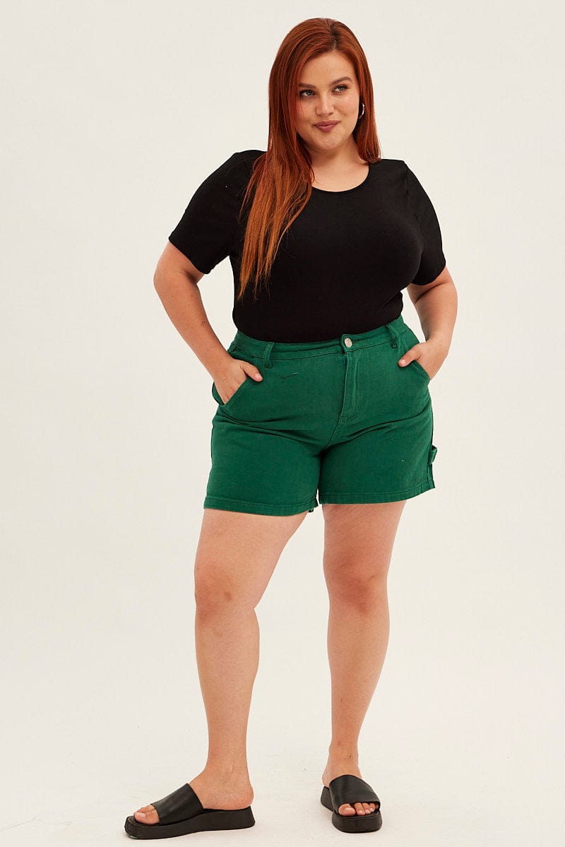 Green Carpenter Denim Shorts High rise for YouandAll Fashion