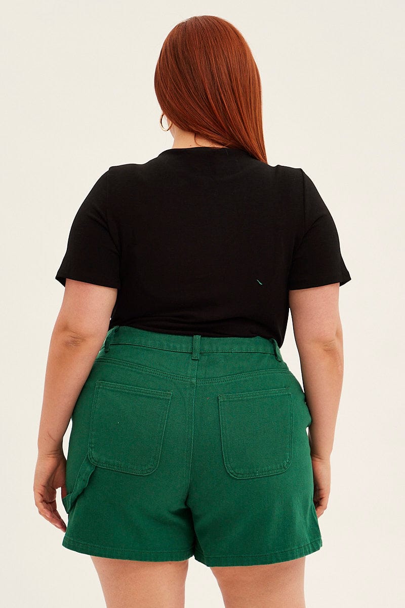 Green Carpenter Denim Shorts High rise for YouandAll Fashion