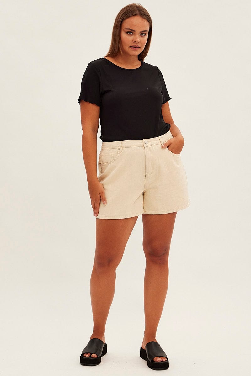 Beige Relaxed Denim Shorts High Rise for YouandAll Fashion