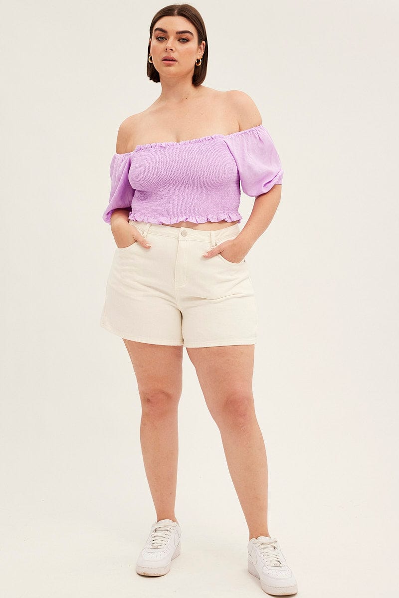 White Relaxed Denim Shorts High Rise You All - Main Image