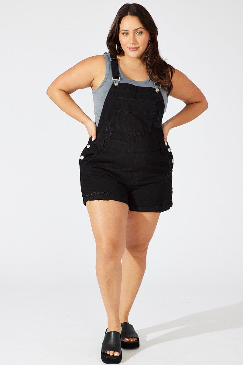 Black Overall Shorts Distress for YouandAll Fashion