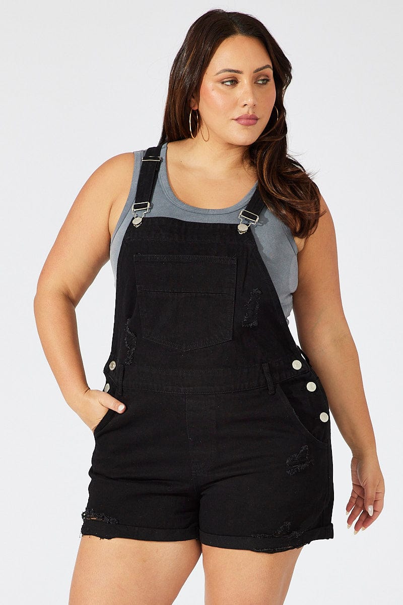 Black Overall Shorts Distress for YouandAll Fashion