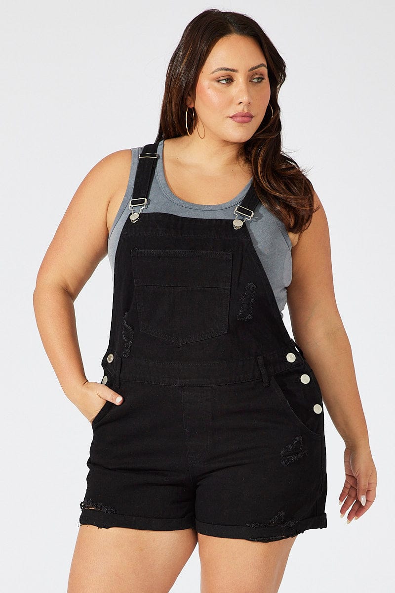 Black overall shorts online