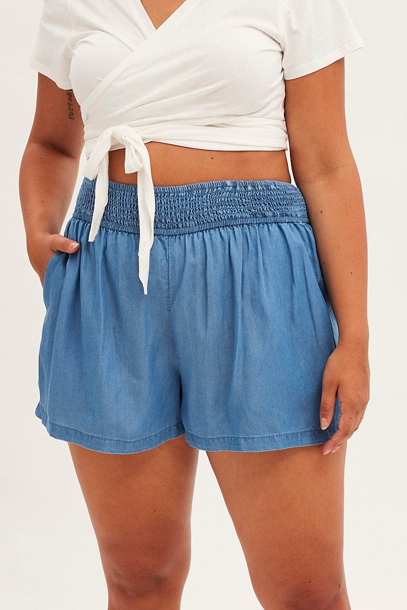 Blue High Rise Charmbray Denim Shorts for YouandAll Fashion