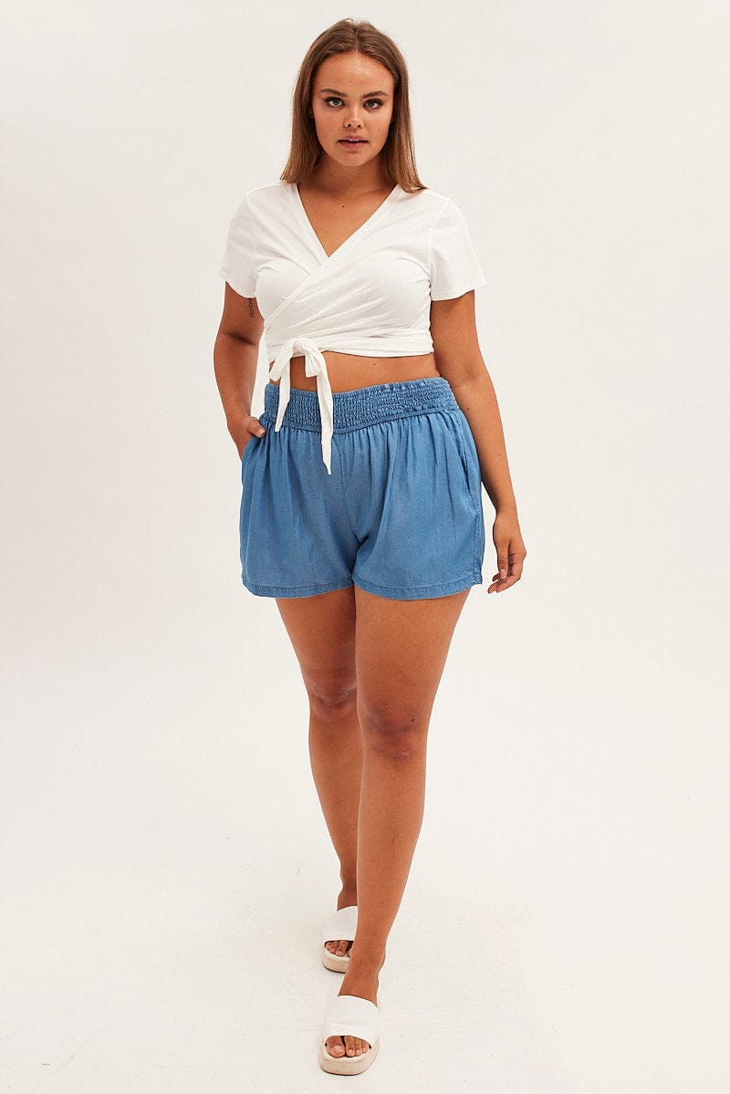 Blue High Rise Charmbray Denim Shorts for YouandAll Fashion