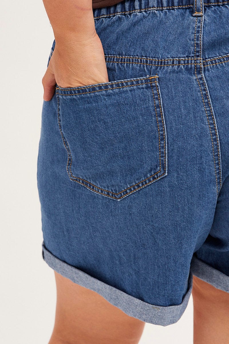 Blue Relaxed Denim Shorts High rise