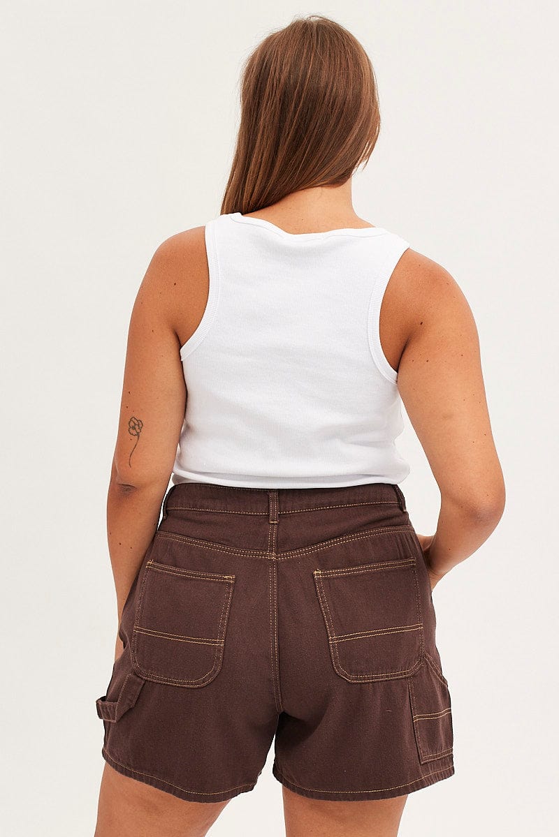 Women's Brown Carpenter Denim Shorts High Rise
