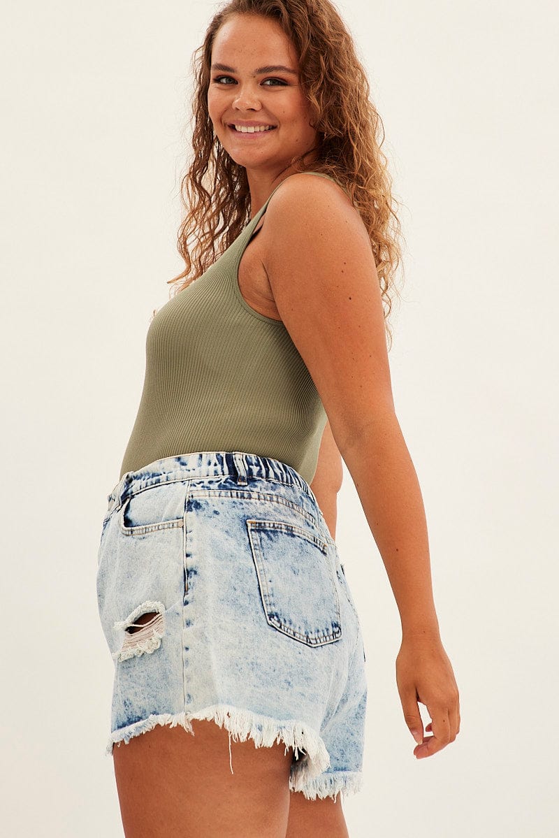 Blue Relaxed Denim Shorts High rise for YouandAll Fashion