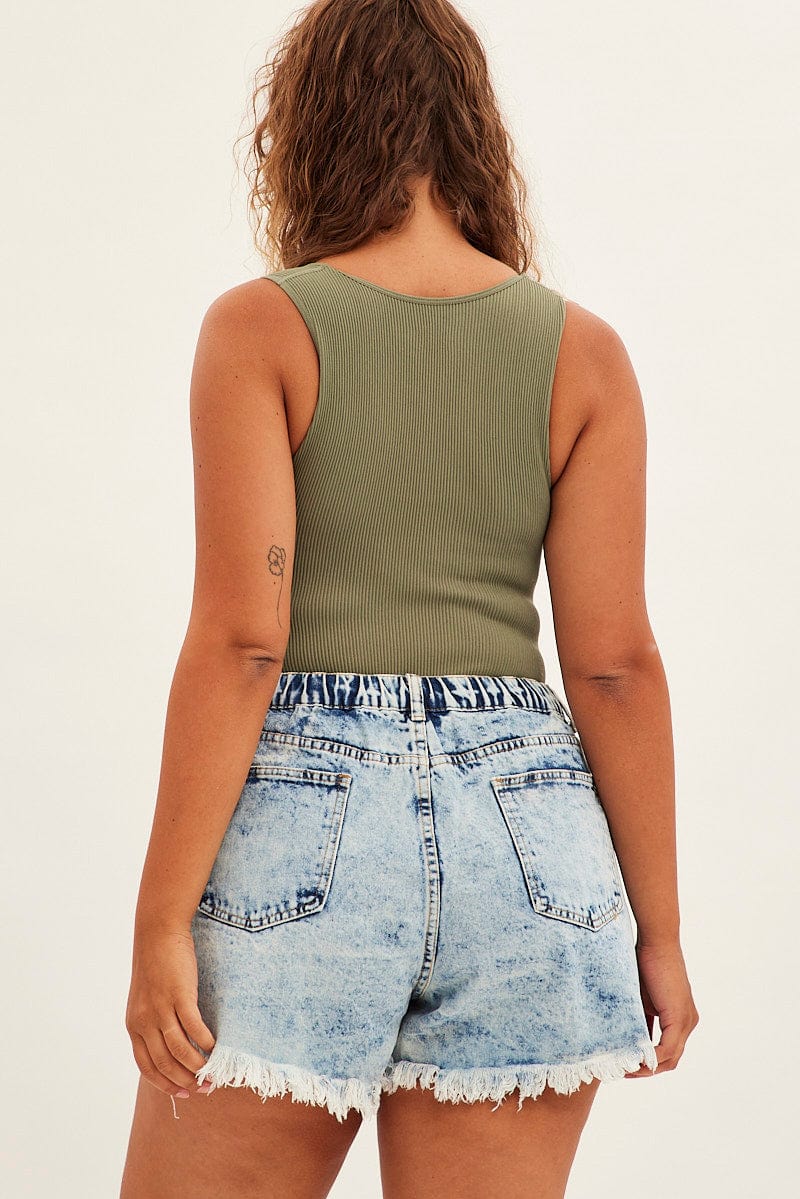 Blue Relaxed Denim Shorts High rise for YouandAll Fashion