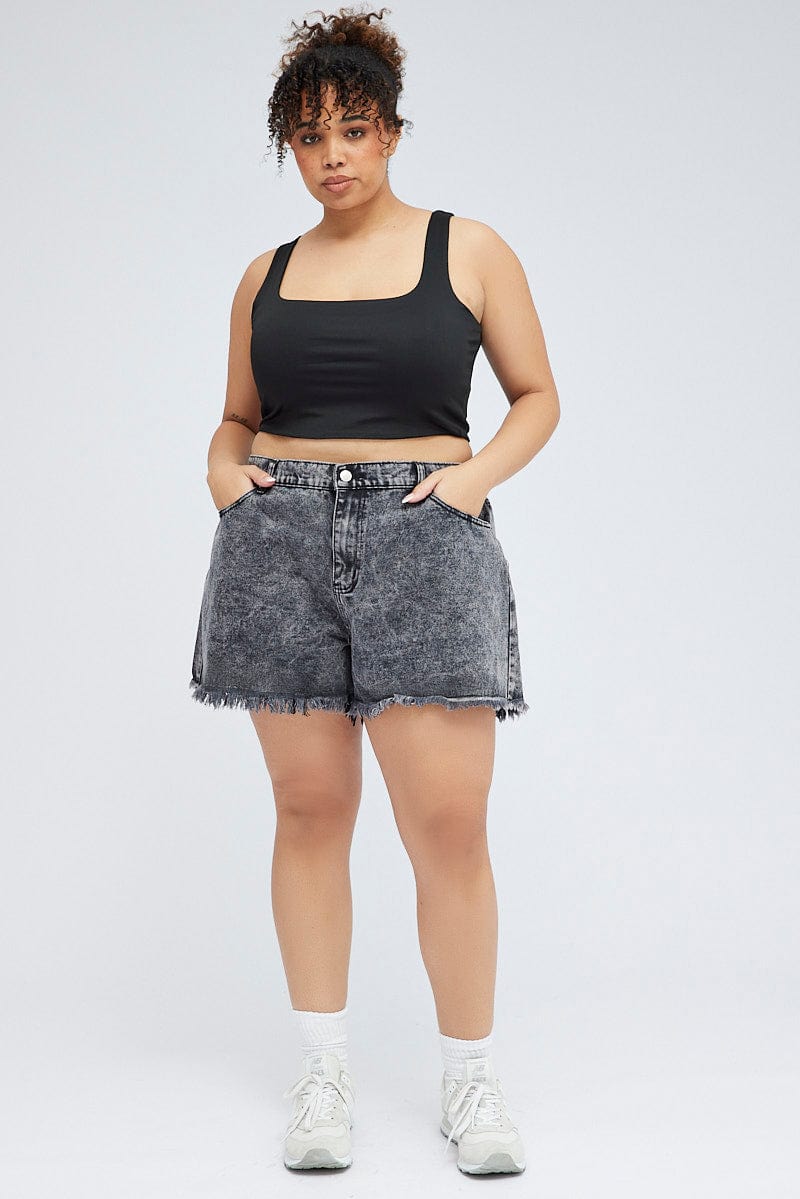 Black Relaxed Denim Shorts High Rise for YouandAll Fashion