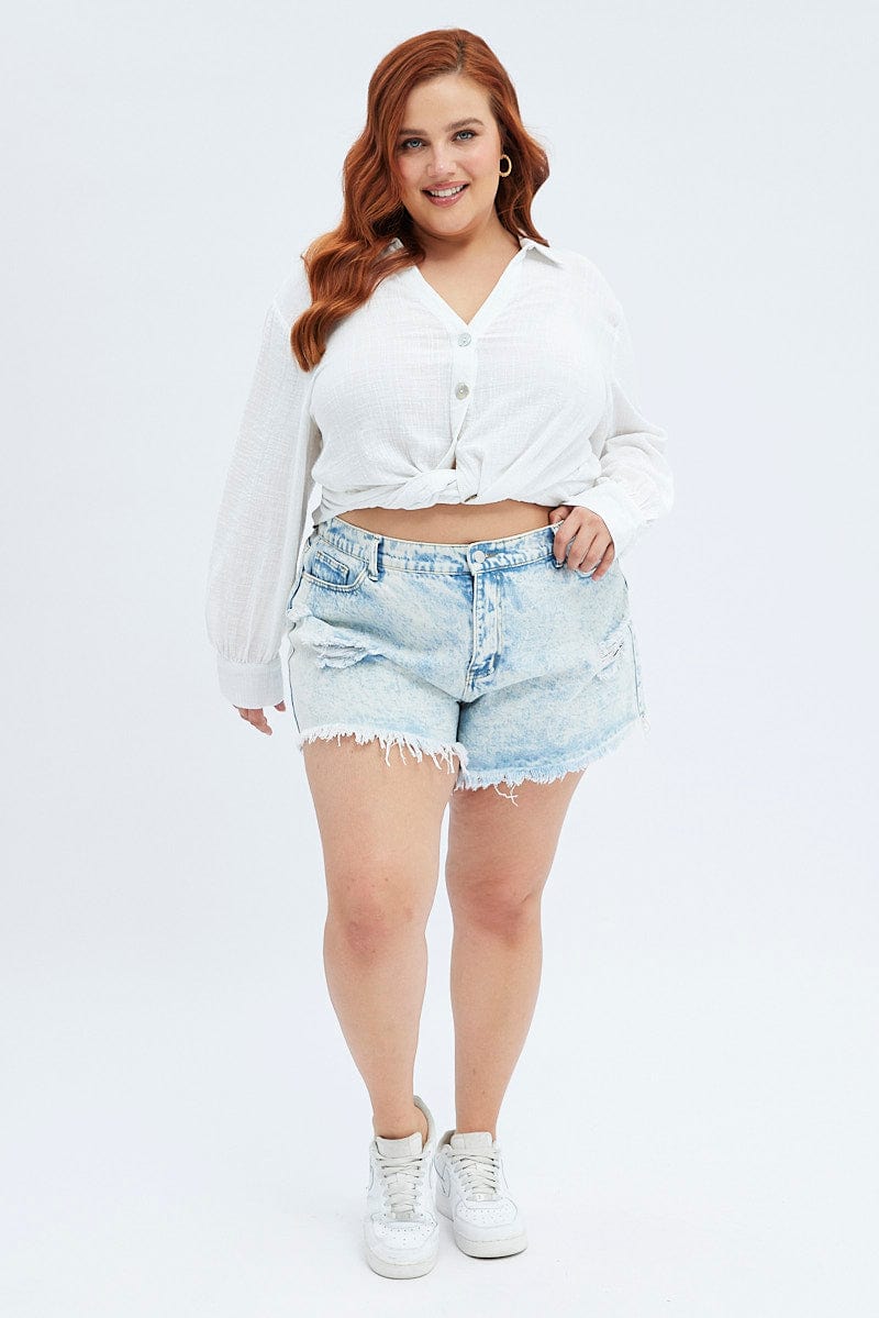 Blue Relaxed Denim Shorts High Rise for YouandAll Fashion