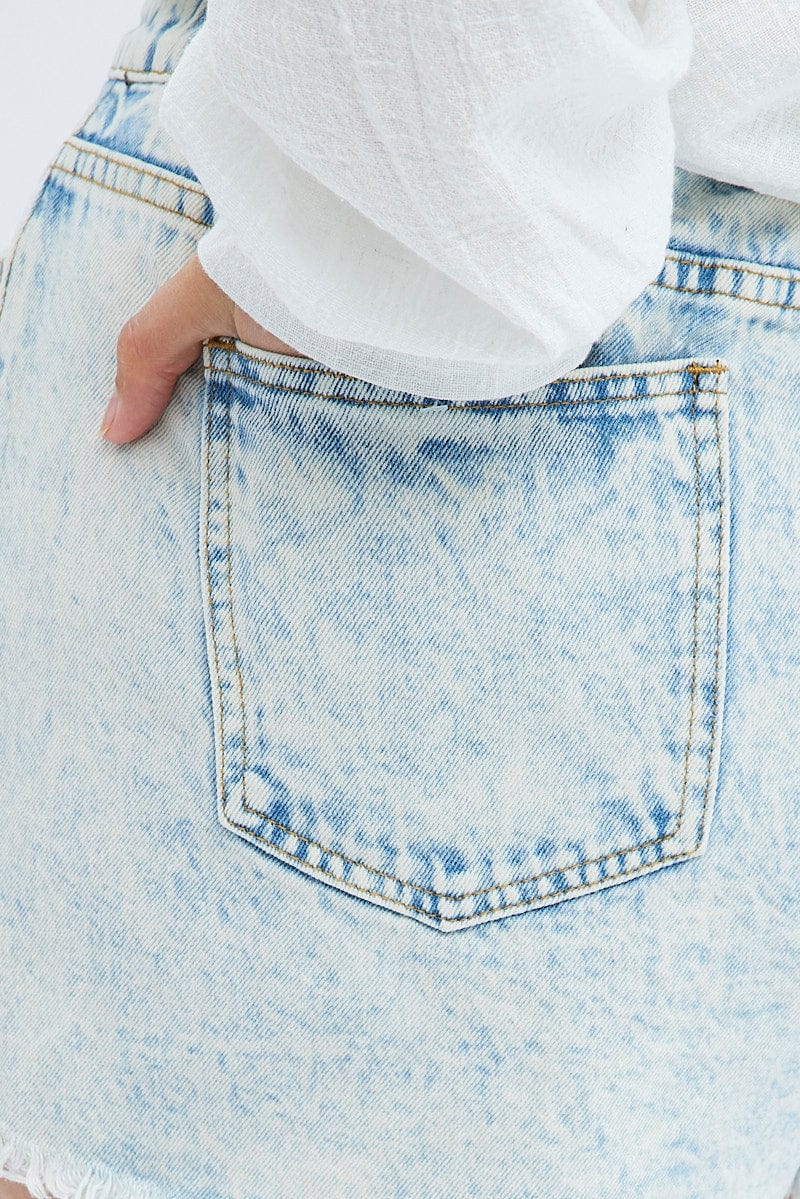 Blue Relaxed Denim Shorts High Rise for YouandAll Fashion