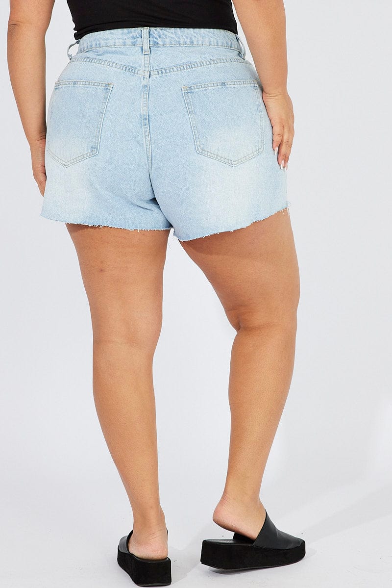 Denim Relaxed Shorts High Rise Distressed Hem for YouandAll Fashion