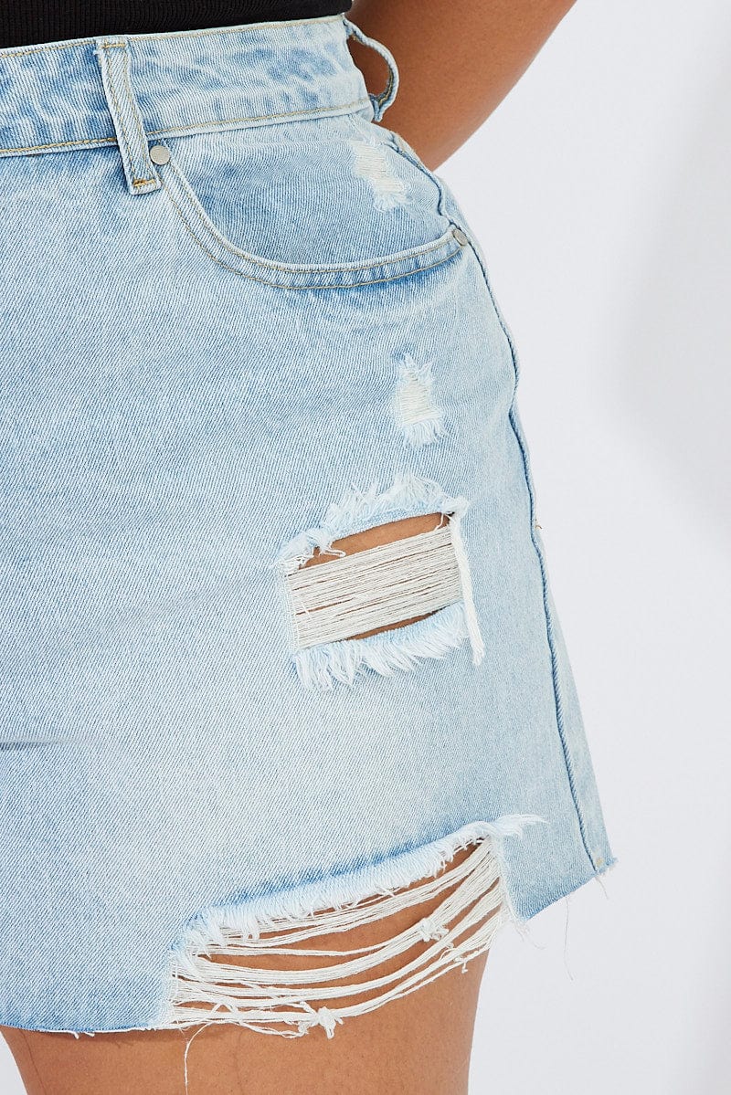 Denim Relaxed Shorts High Rise Distressed Hem for YouandAll Fashion