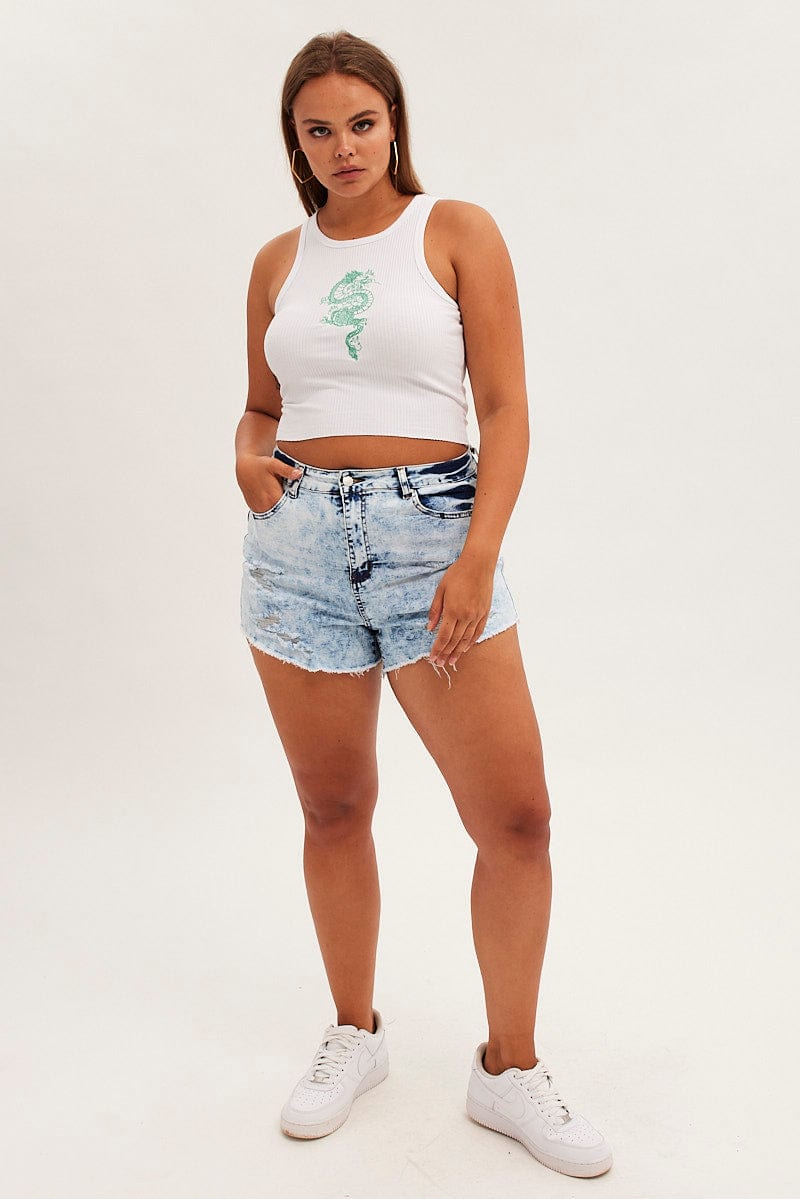 Blue Skinny Denim Shorts Mid Rise for YouandAll Fashion