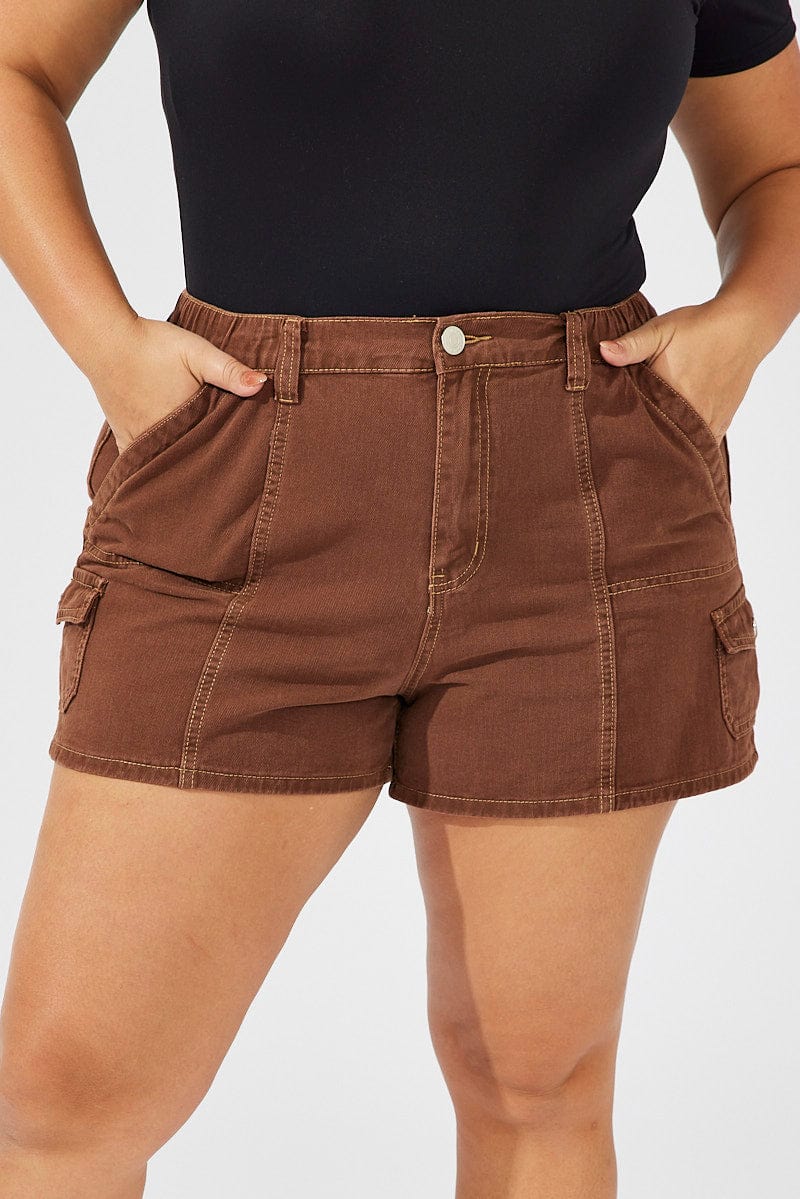 Brown Cargo Shorts High Rise for YouandAll Fashion
