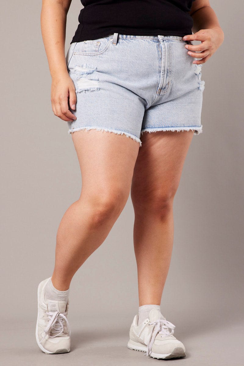 Blue Relaxed Shorts High Rise for YouandAll Fashion