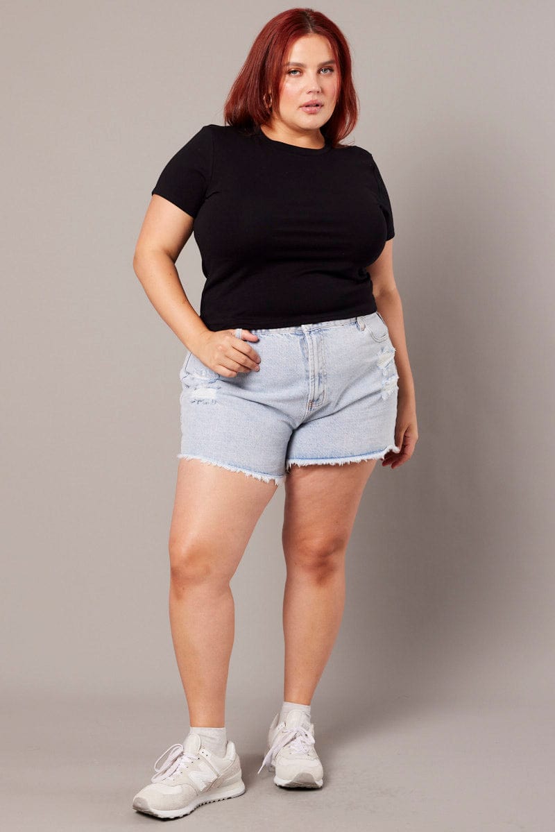 Blue Relaxed Shorts High Rise for YouandAll Fashion