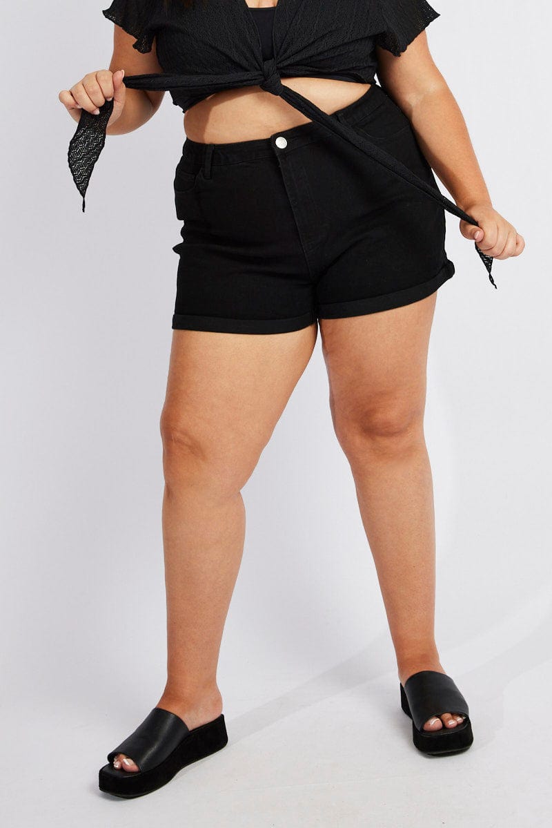Black Mom Shorts High Rise Stretch for YouandAll Fashion