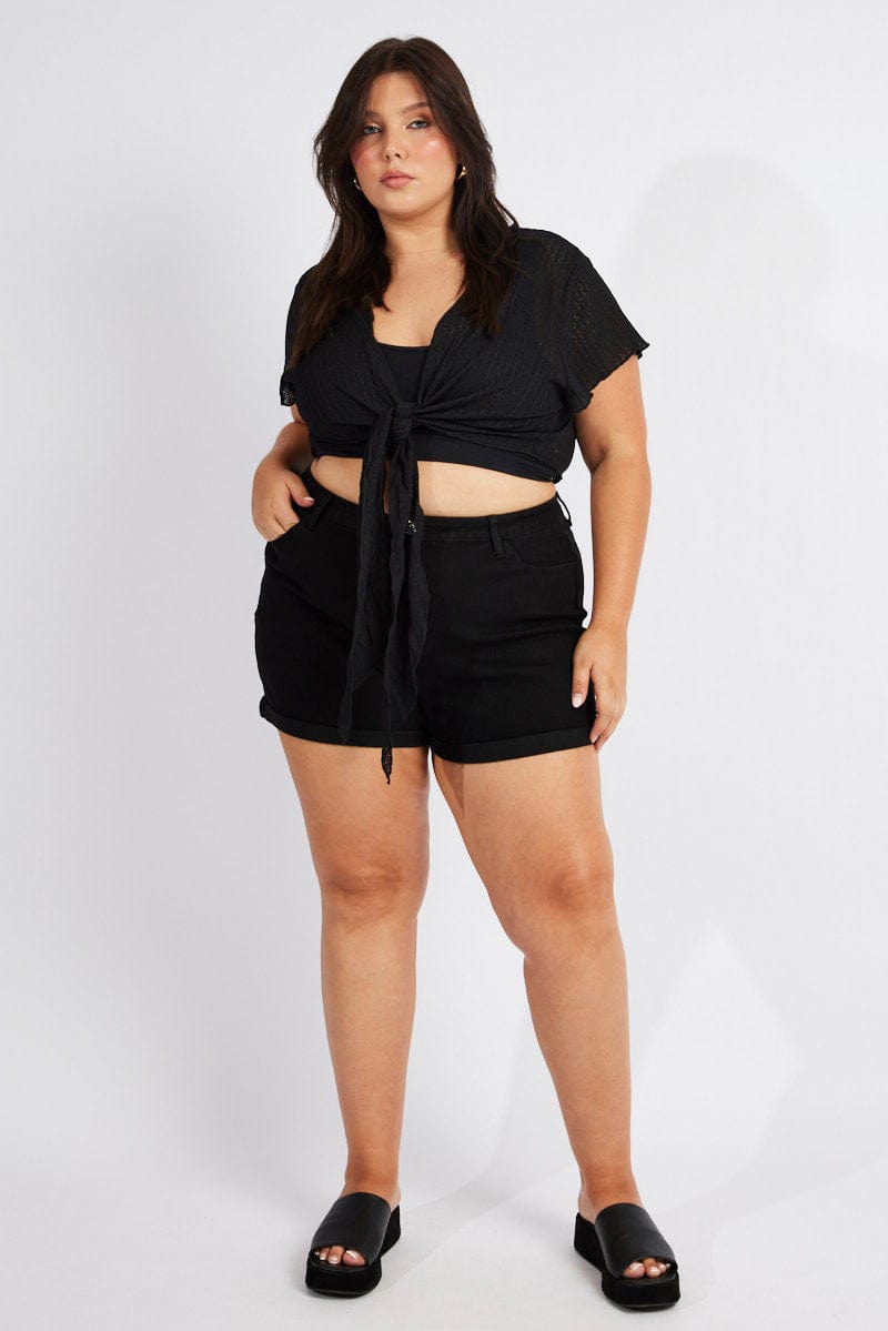 Black Mom Shorts High Rise Stretch for YouandAll Fashion