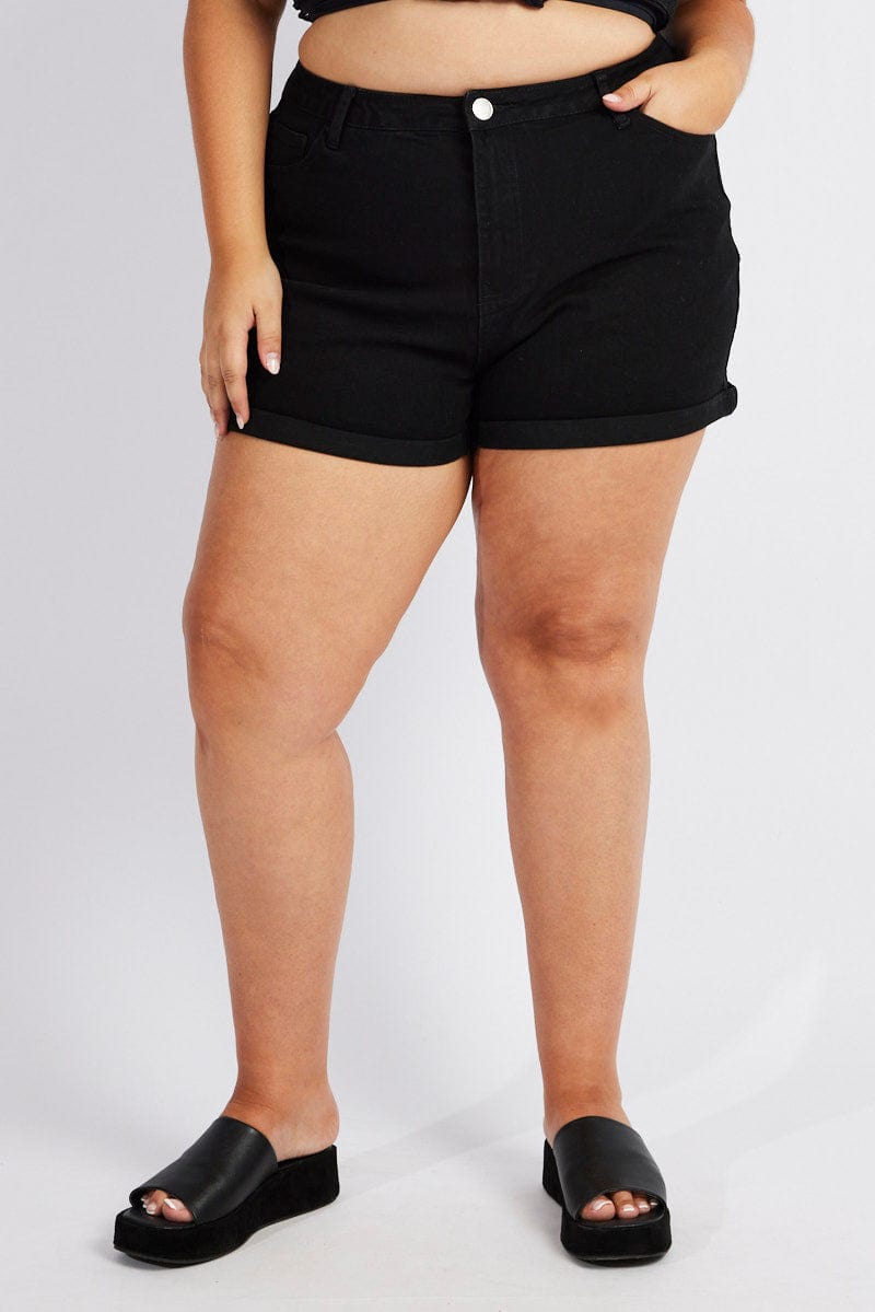 Black Mom Shorts High Rise Stretch for YouandAll Fashion