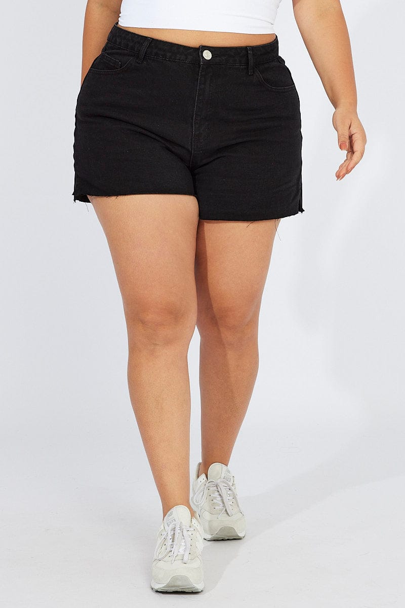 Black Relaxed Shorts Mid Rise for YouandAll Fashion