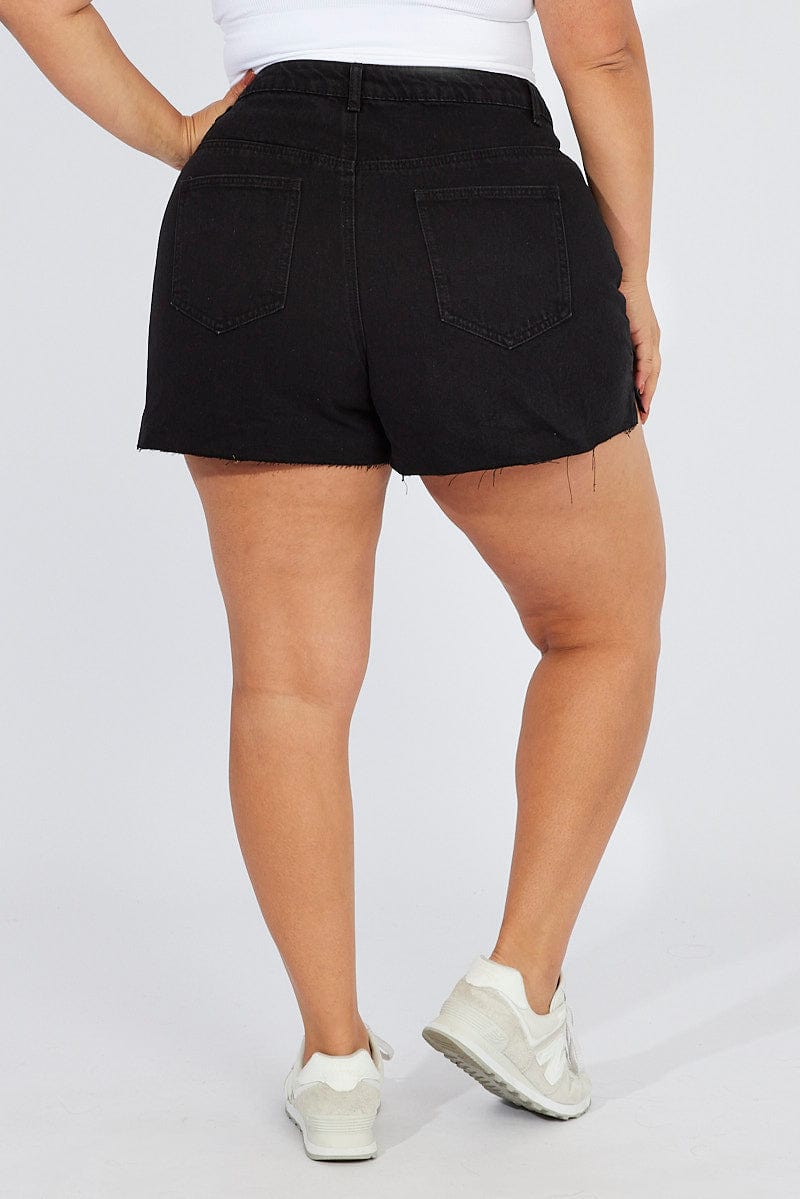 Black Relaxed Shorts Mid Rise for YouandAll Fashion