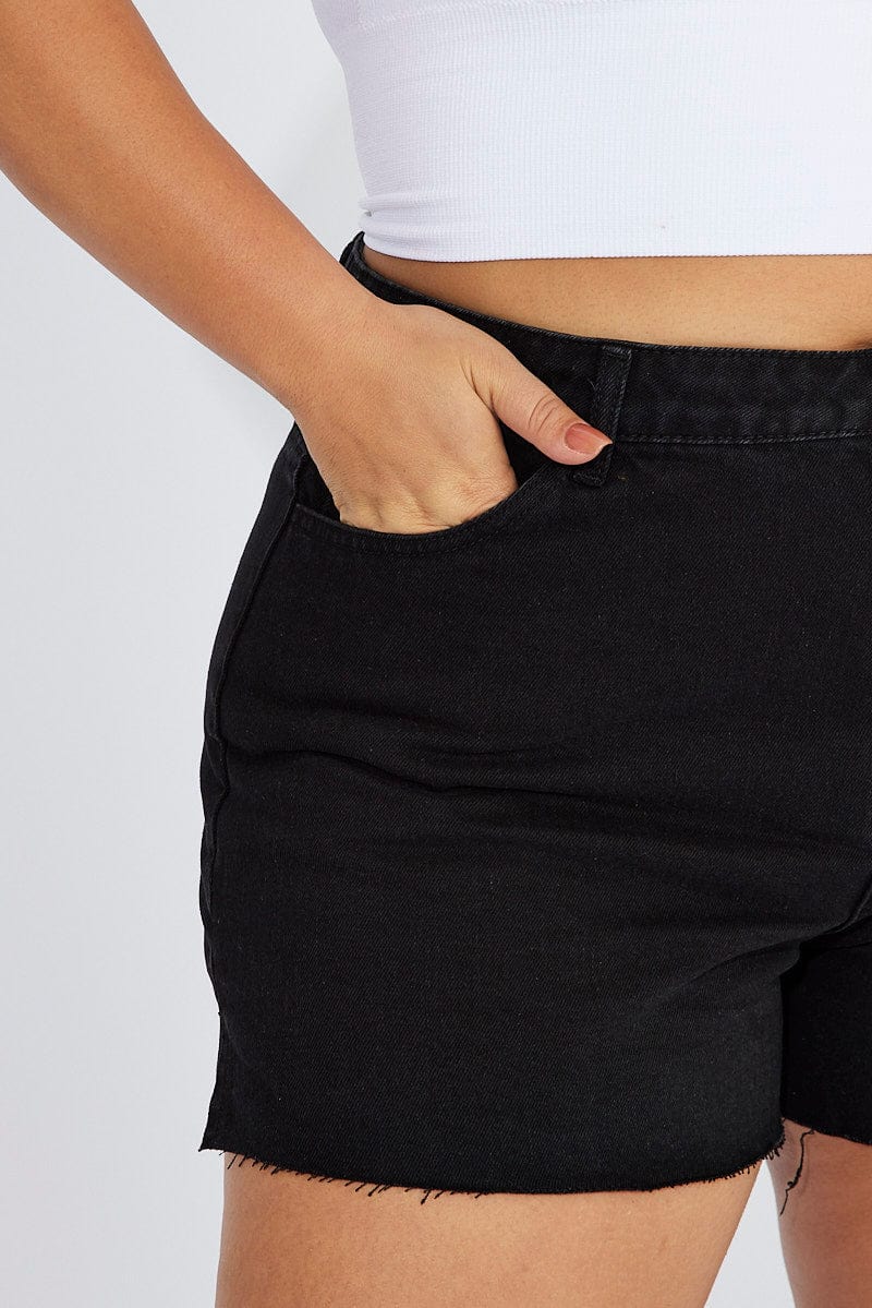 Black Relaxed Shorts Mid Rise for YouandAll Fashion