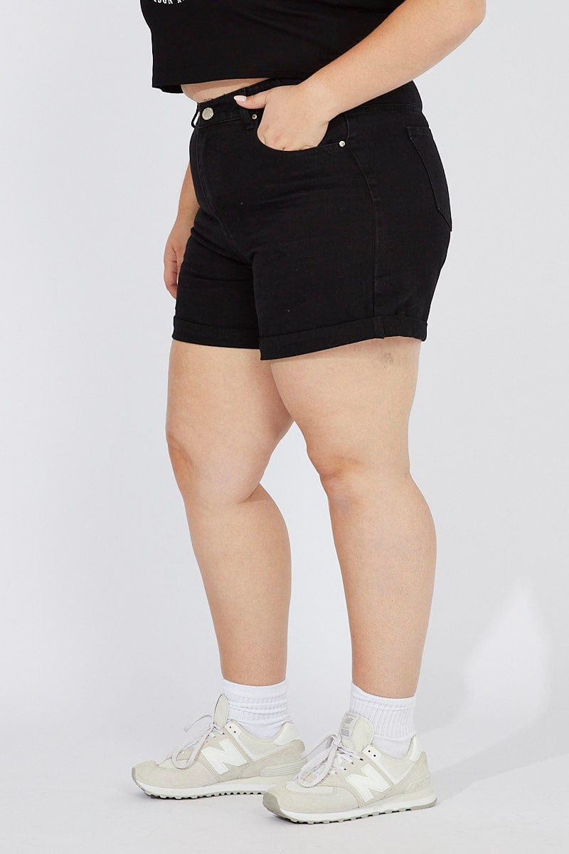Black Relaxed Shorts High Rise for YouandAll Fashion