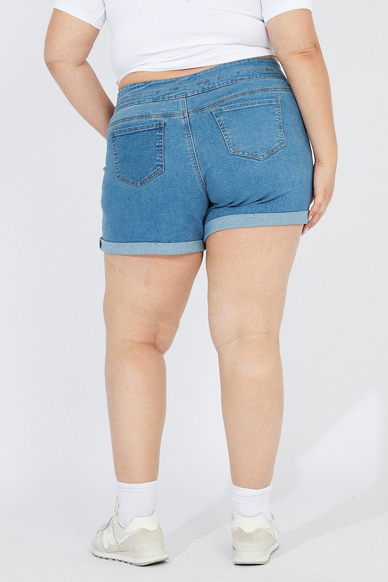 Denim Skinny Denim Shorts High Rise 3 Buttons for YouandAll Fashion