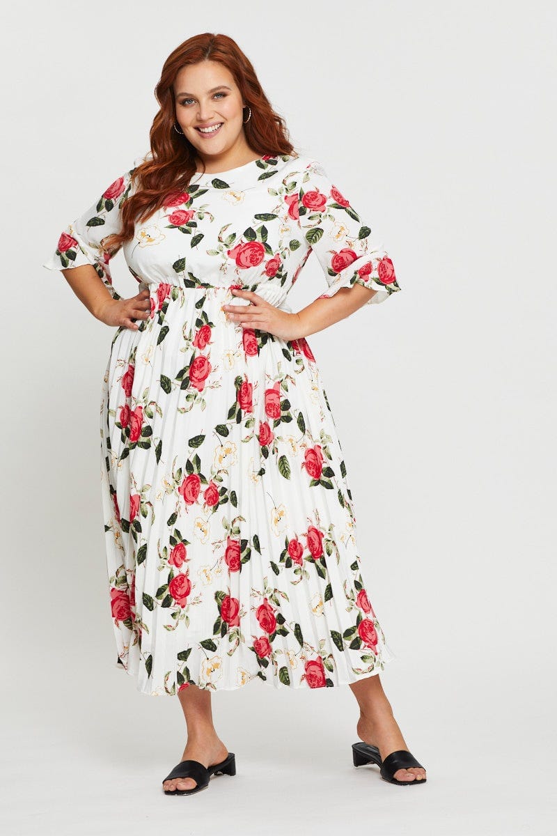 Floral Prt Maxi Dress Round Neck Short Sleeve For Women By You And All