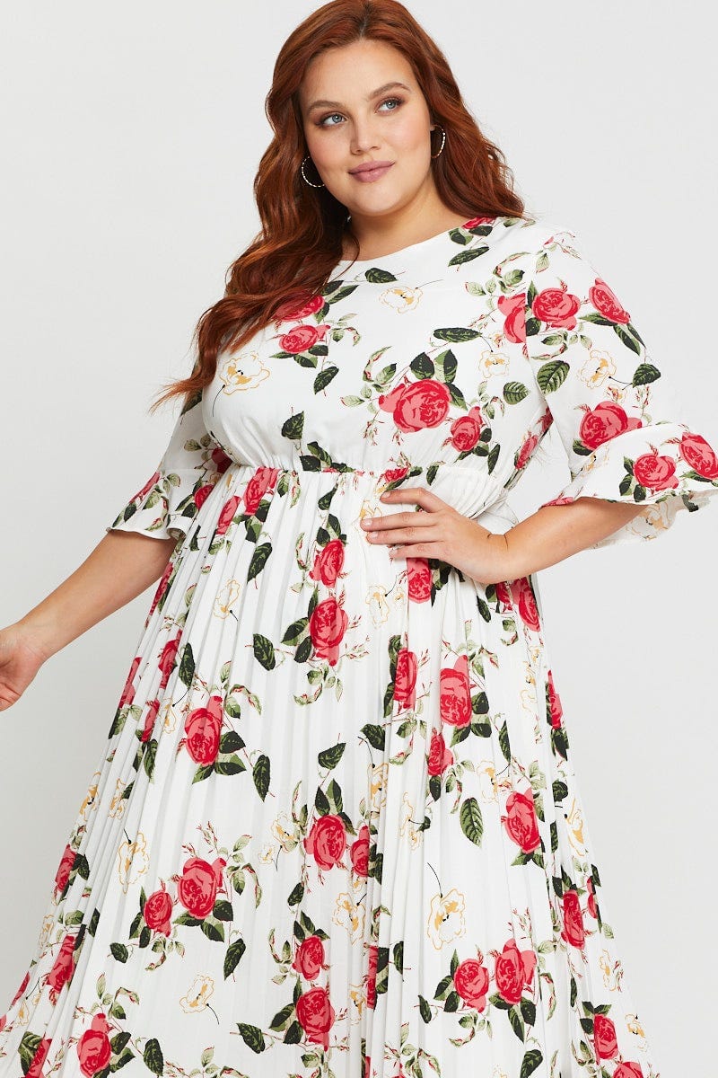 Floral Prt Maxi Dress Round Neck Short Sleeve For Women By You And All