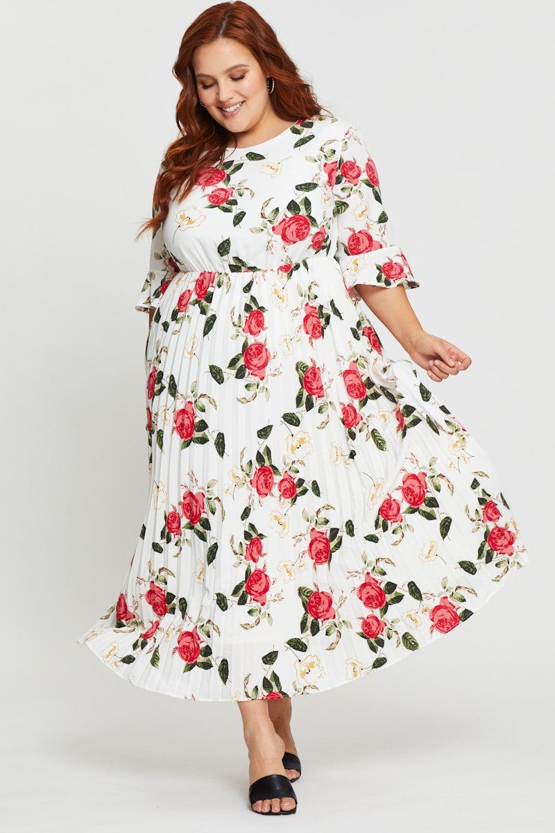 Floral Prt Maxi Dress Round Neck Short Sleeve For Women By You And All