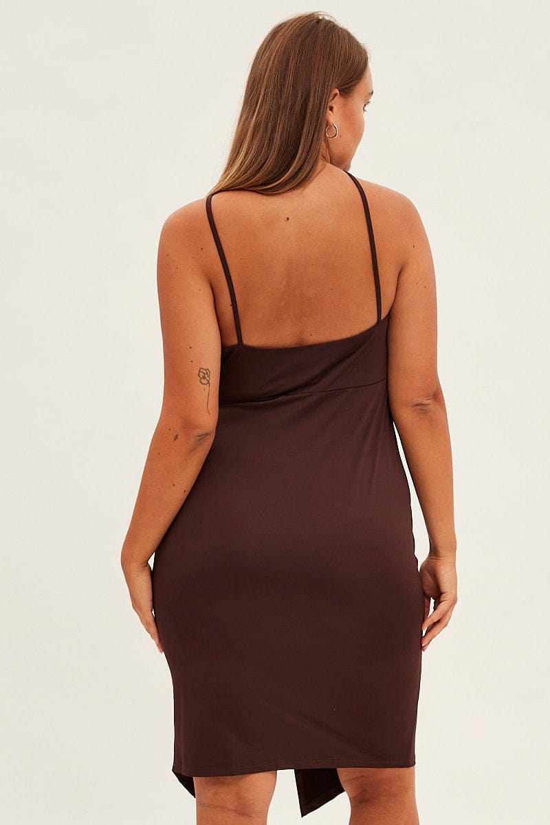 Brown Bodycon Dress One Shoulder Jersey for YouandAll Fashion