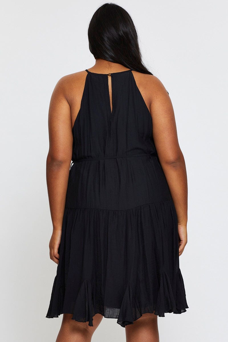 Black Skater Dress Halter Sleeveless Ruffle Hem For Women By You And All