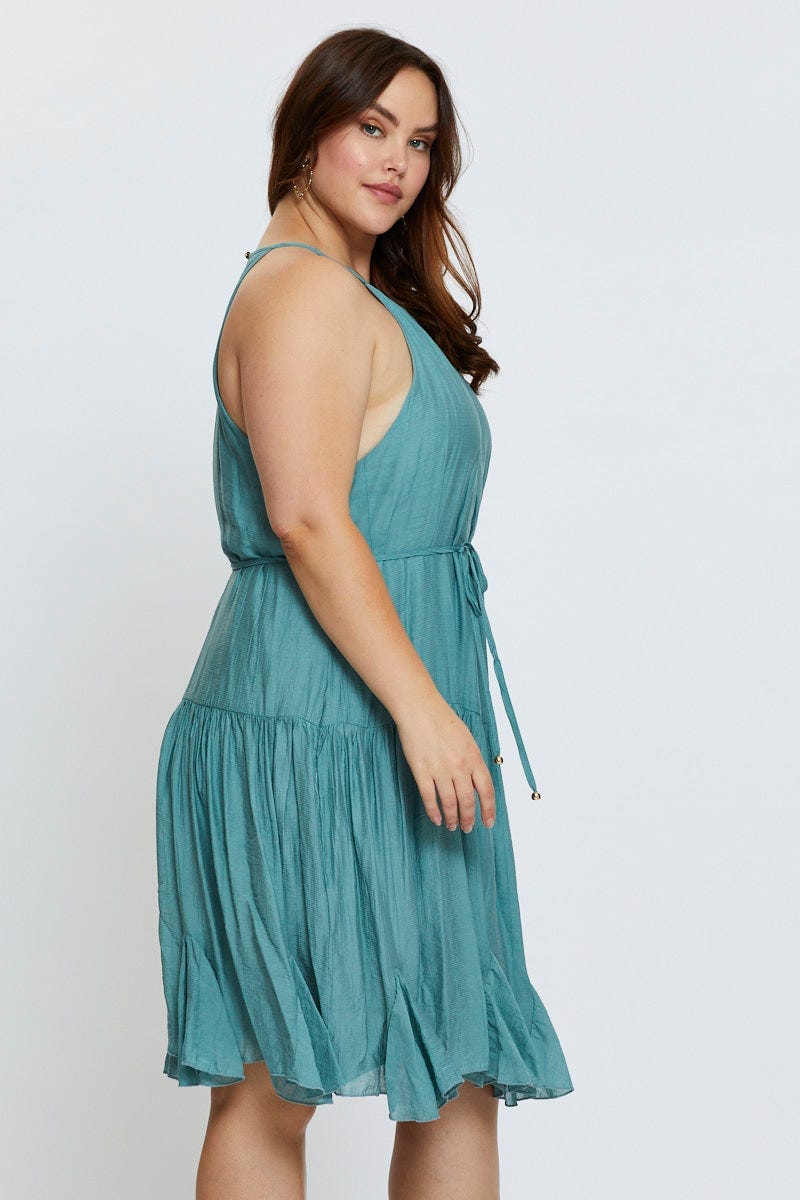 ruffle hem skater dress Black Gathered Waist Ruffle Detail Skater Dress