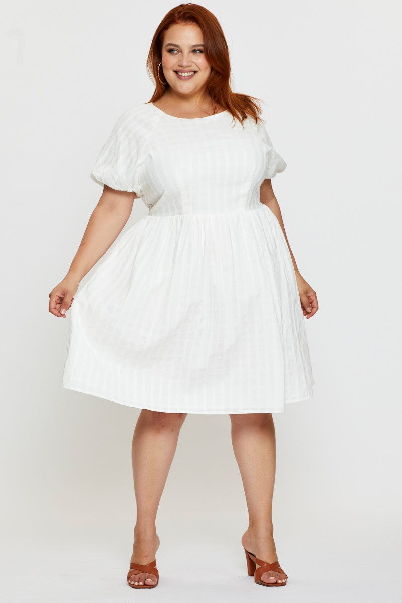 Plus Size White Skater Dress Round Neck Short Sleeve |You + All | Shop Online | You & All Plus Size White Skater Dress Round Neck Short Sleeve |You + All | Shop Online | You & All
