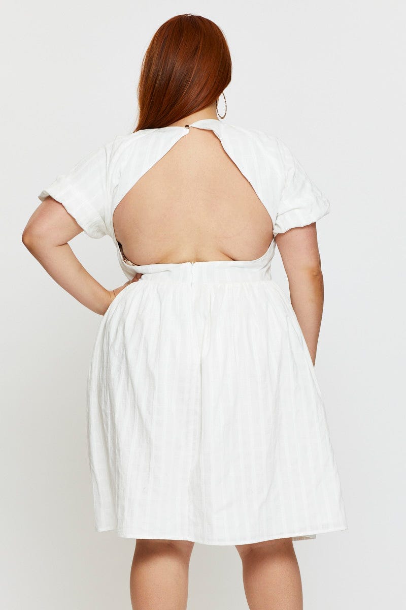 Plus Size White Skater Dress Round Neck Short Sleeve |You + All | Shop Online Plus Size White Skater Dress Round Neck Short Sleeve |You + All | Shop Online