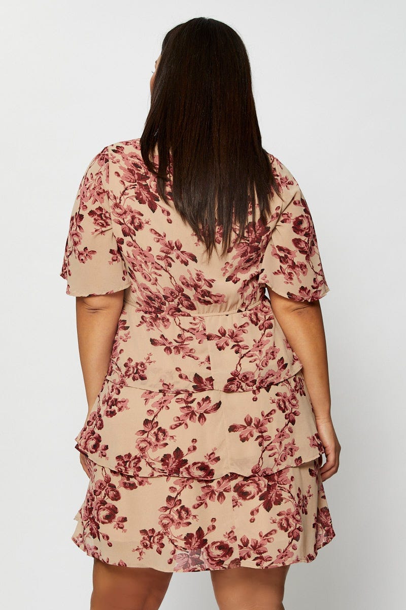 Floral Prt Skater Dress Round Neck Short Sleeve For Women By You And All