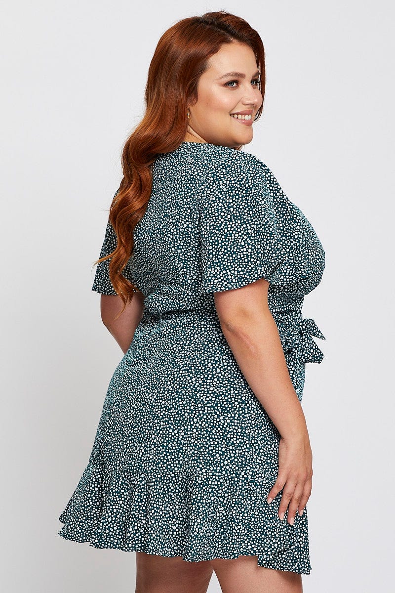 Floral Print Plus Size Ruffle Wrap Dress Plus Size Geo Print Floral