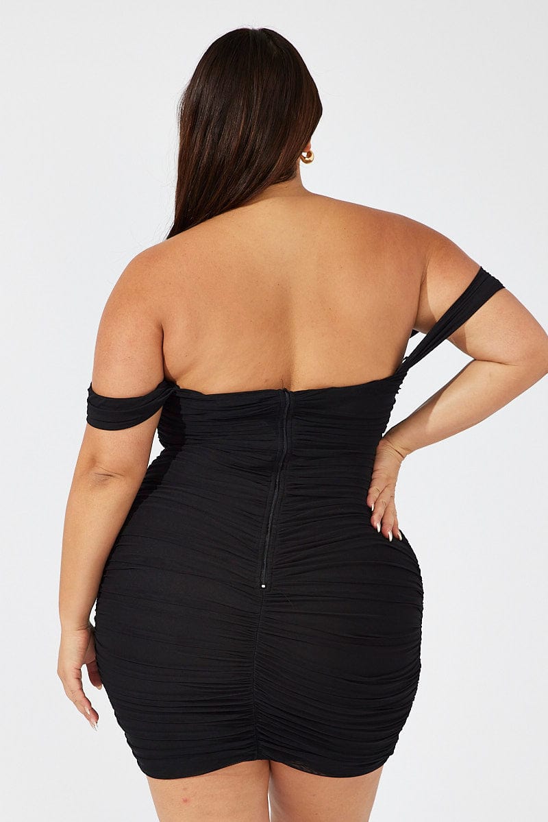Black Mini Dress Mesh Off Shoulder for YouandAll Fashion