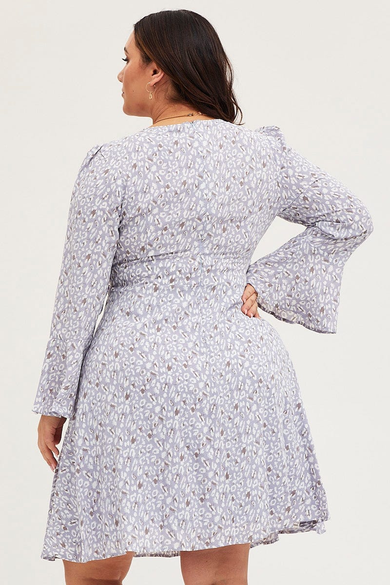 Plus Size Animal Print Skater Dress V-Neck Long Sleeve | You + All | Shop Online | You & All Plus Size Animal Print Skater Dress V-Neck Long Sleeve | You + All | Shop Online | You & All