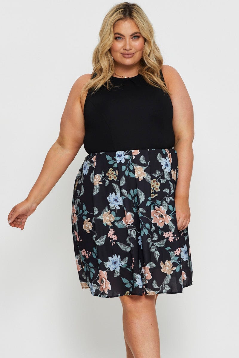 Floral Prt Midi Dress Round Neck Sleeveless Jersey For Women By You And All