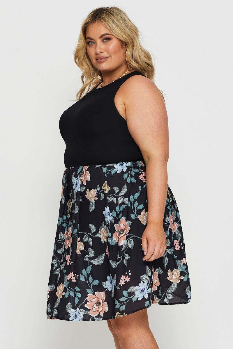 Floral Prt Midi Dress Round Neck Sleeveless Jersey For Women By You And All
