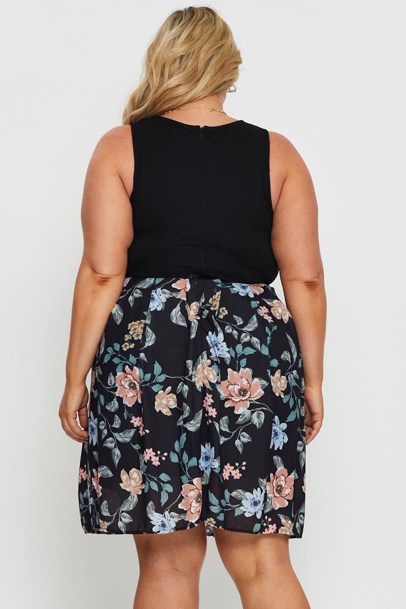 Floral Prt Midi Dress Round Neck Sleeveless Jersey For Women By You And All
