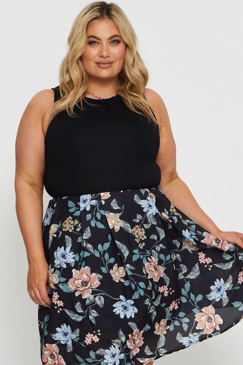 Floral Prt Midi Dress Round Neck Sleeveless Jersey For Women By You And All