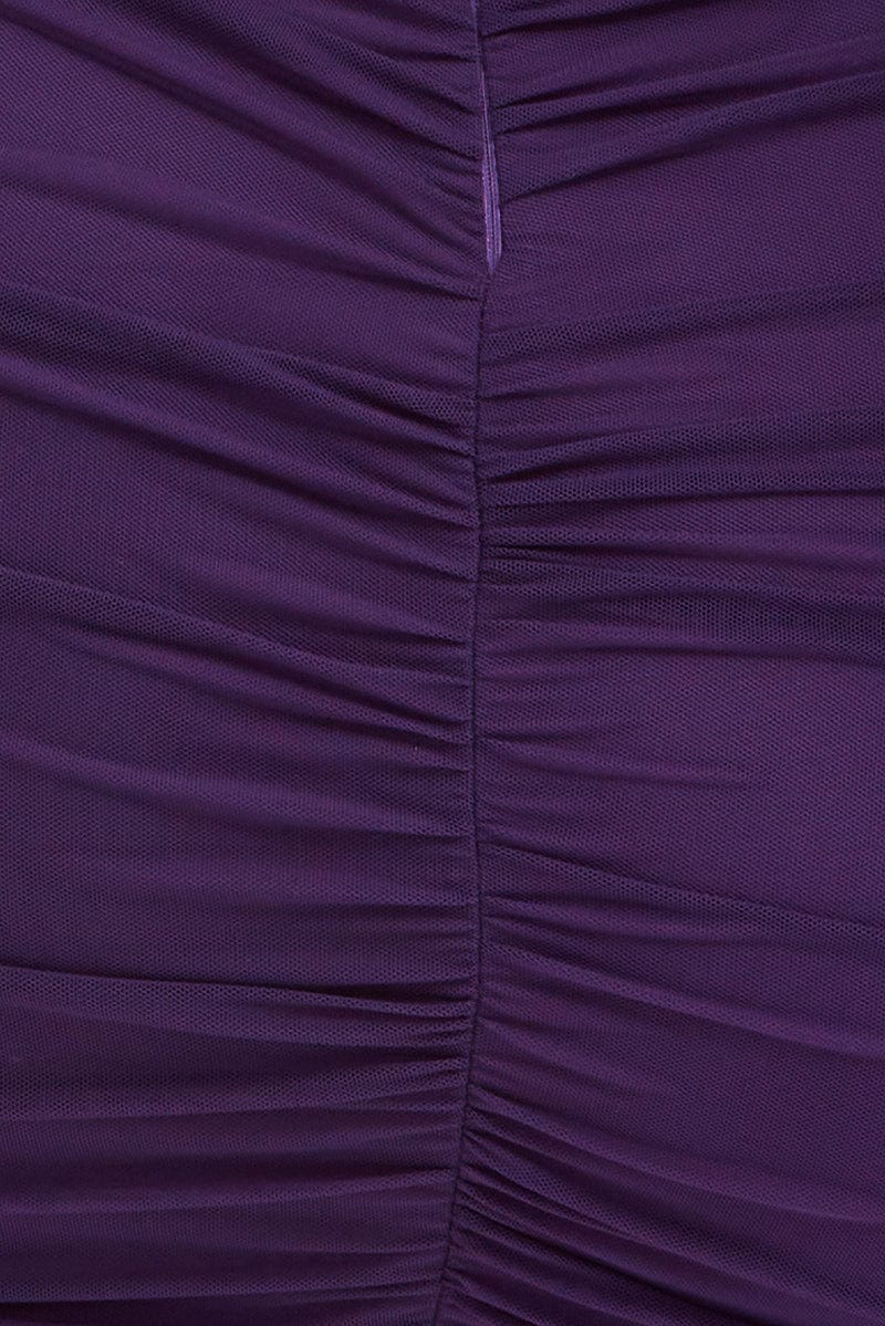 Purple Bodycon Dress Mesh Balloon Sleeve Ruched Mini for YouandAll Fashion